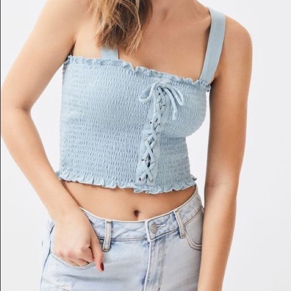 PacSun Tops - NWOT Medium Pacsun Blue Lace Up Crop Tank